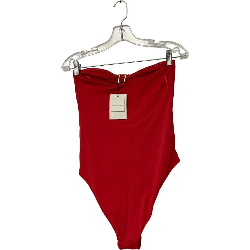 Zara Womens Swimsuit S Orange Cut Out Floral Bandeau Summer Beach 0167/203 NWT - Picture 5 of 13